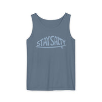 Blue Jean Stay Salty Surfboard Tank Top, 100% Ringspun US Cotton, Relaxed Fit, Comfort Colors 9360, Medium Fabric